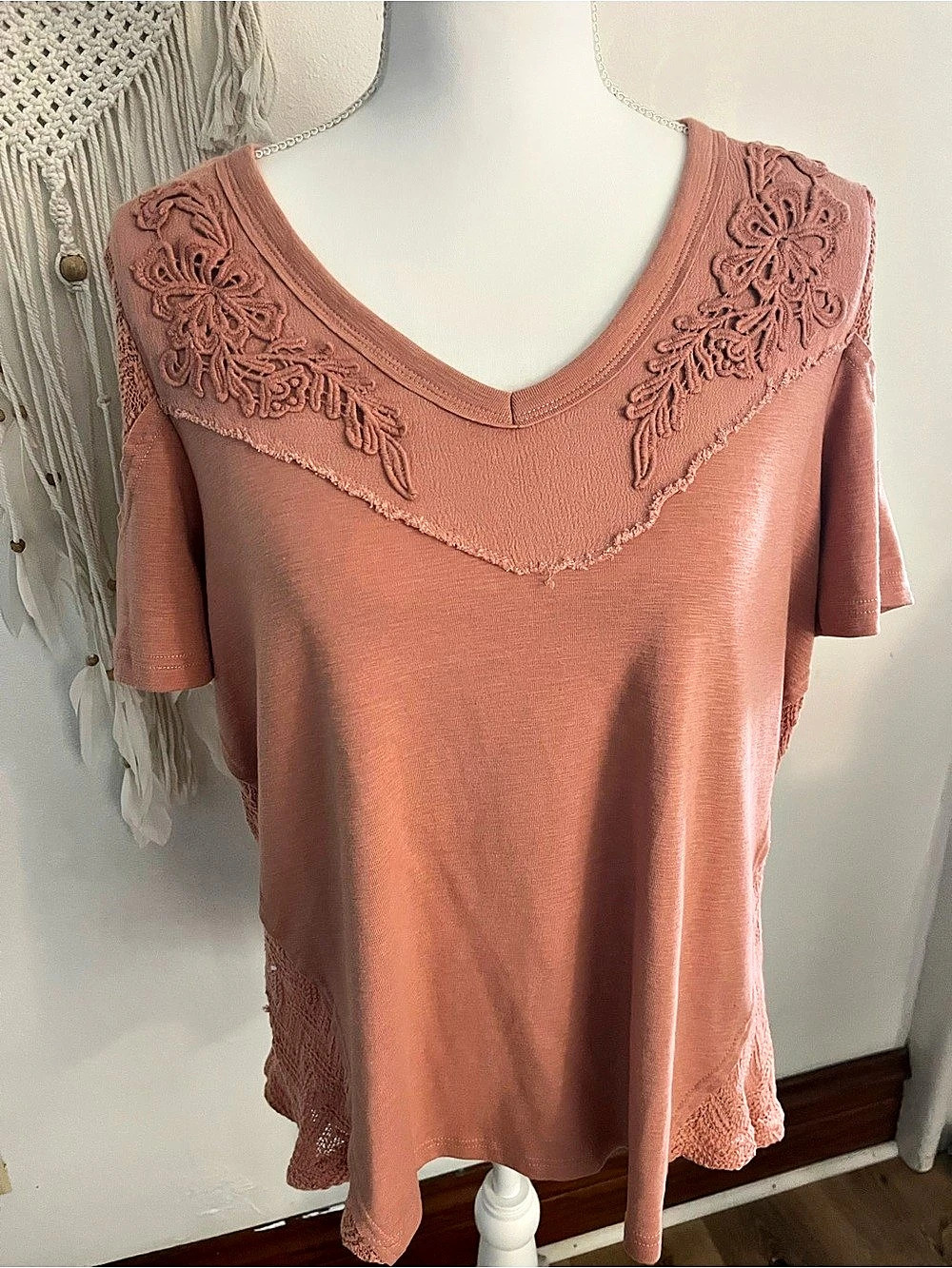 Miss Me Embroidered Pink Boho Top Size Medium